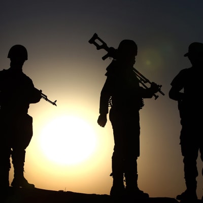 Irakilaisia peshmerga-taistelijoita Aski kalakissa, Pohjois-Irakissa, 14. elokuuta.