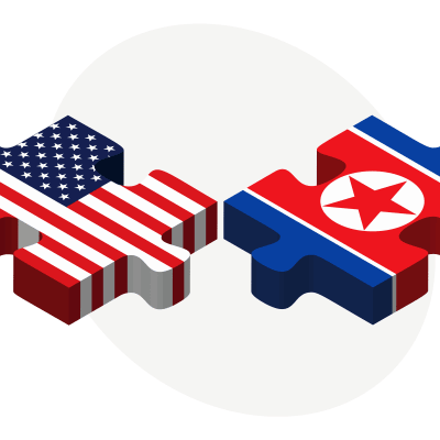 Grafik med USA:s och Nordkoreas flaggor.