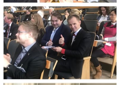 Riksdagsledamot Mika Niikko med kinesisk tulldelegation i Finlands riksdag.
