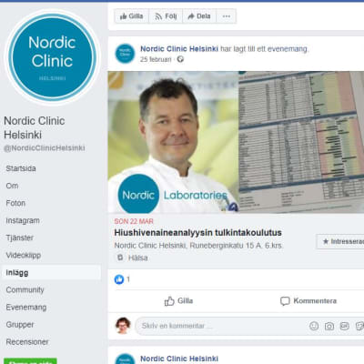 Bengt Kevin har hållit kurs i tolkning av spårämnesanalyser gjorda på hårprover på Nordic Clinic i Helsingfors i mars 2020. Bilden från Nordic Clinics Facebooksida. 