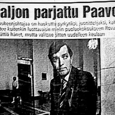 Lehtileike vuodelta 1982, jossa käsitellään Paavo Väyrysen päivärahoista syntynyttä keskustelua.