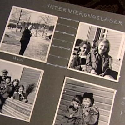 Valokuva-albumissa kuvia vuoden 1945 internointileiriltä.