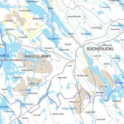 Kuvakaappaus Tukesin karttapalvelusta, jossa näkyy raukeavien Rio Tinton malminetsintähakemusten alueita.