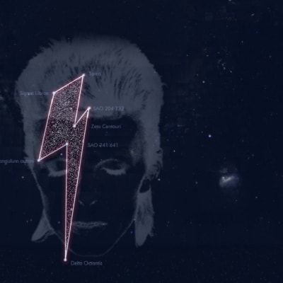 David Bowien kunniaksi rekisteröity tähtikuvio on salamanmuotoinen. Kuvakaappaus Stardust for Bowie -internetsivuilta. 