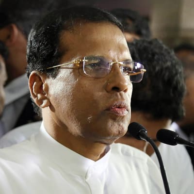 Sri Lankan presidentti puhuu kansalleen presidentiksi valinnan jälkeen 9. tammikuuta 2015.