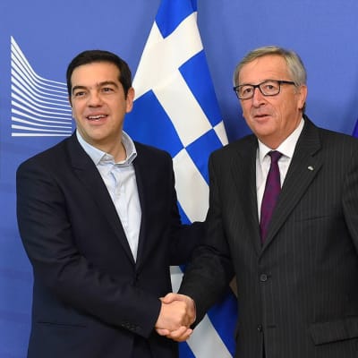 Kreikan pääministeri Alexis Tsípras ja EU-komission puheenjohtajan Jean-Claude Juncker.