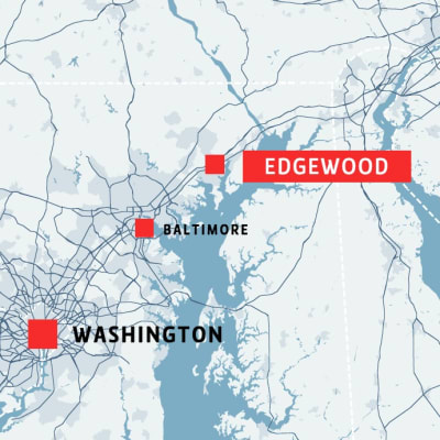 Karta som visar var Edgewood, Maryland är beläget.