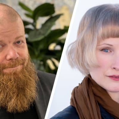 Mies ja nainen katsovat kameraan yhdistelmäkuvassa.