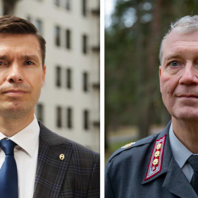 Maanpuolustuskorkeakoulun sotataidon laitoksen johtaja, eversti Petteri Kajanmaa ja johtava tutkija Charly Salonius-Pasternak Ulkopoliittisesta instituutista.
