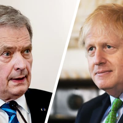 Sauli Niinistön ja Boris Johnsonin kuvat vierekkäin. 