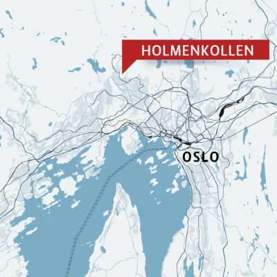 Oslon kartta, jossa merkitty Holmenkollen.