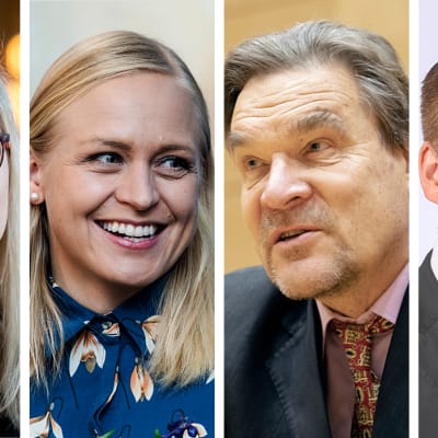 Kooste jossa on poliitikot  Saara Hyrkkö, Elina Valtonen, Kimmo Kiljunen ja Mikko Savola. 