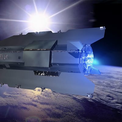 Havainnekuva GOCE-satelliitista kiertoradalla.