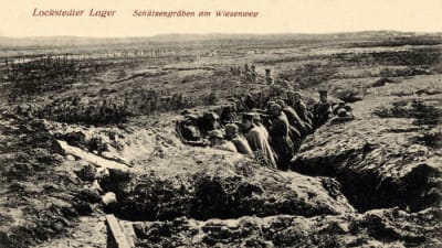Gammalt vykort av skyttegravar på övningsområdet vid Lockstedter Lager 
