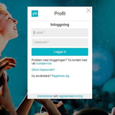 Skärmdump från inloggningssidan av Yle Profil.