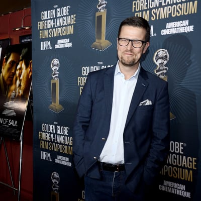 Klaus Härö ulkomaisten Golden Globe -ehdokkaiden symposiumissa, Hollywoodin Egyptiläisessä Teatterissa sunnuntaina.