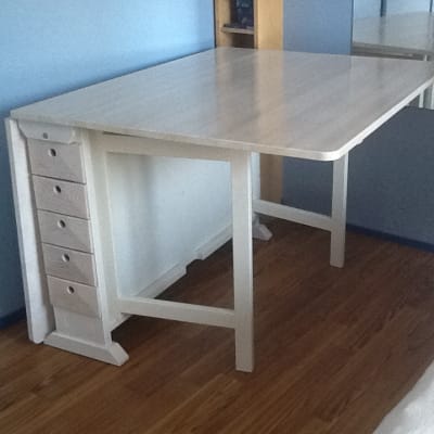 Ett skrivbord i ett rum.