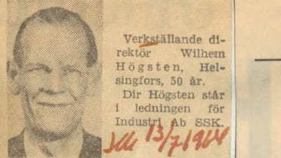 Tidningsannons för Wilhelm Högstens 50-årsdag, 13.7 1964