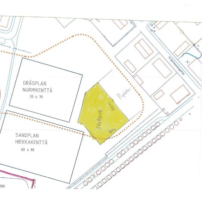 En karta över var den plnaerade skateparken kunde byggas i Karis