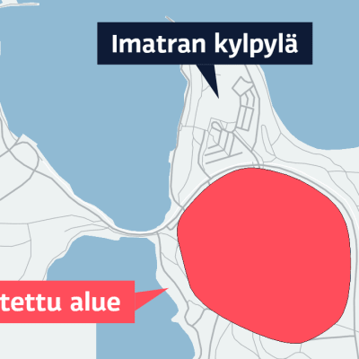Karttagrafiikka Imatran Ukonniemestä alueesta, johon on laadittu asemakaavan muutos.