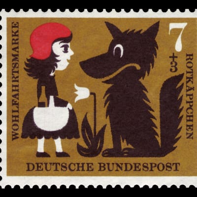Rödluvan och vargen på ett tyskt frimärke.