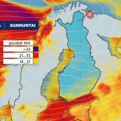 Tuuli ja sateet piiskaavat Suomea.