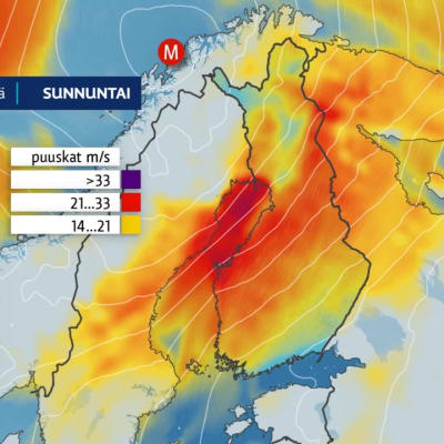Tuuli yltyy paikoin myrskyisäksi