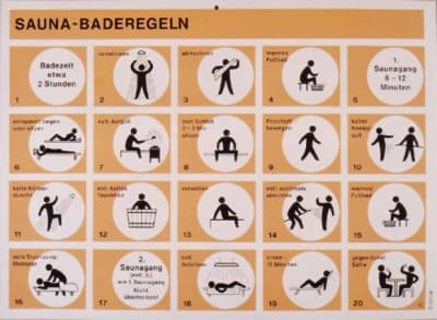 Bild på plakat med ordningsregler i en tysk bastu.