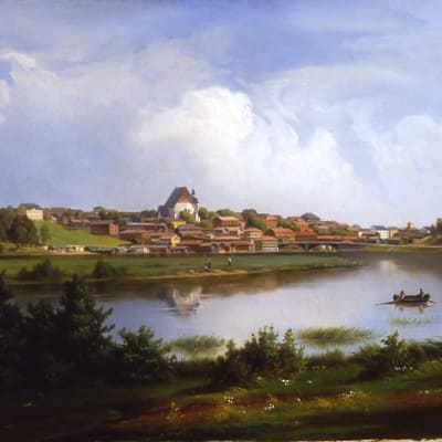 En målning av Johan Knutson, som föreställer Borgå på 1870-talet.