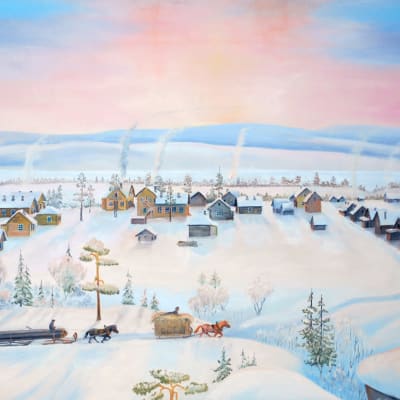 Sven Lokan maalaus Päiväjärven kylästä.