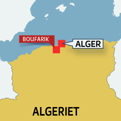 Karta över Algeriet med Boufarik och Alger. 