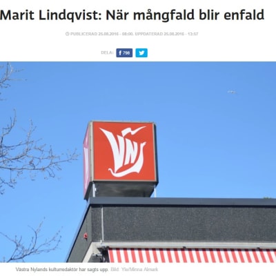 En skärmdump av kolumnen Marit Lindqvist: När mångfald blir enfald.
