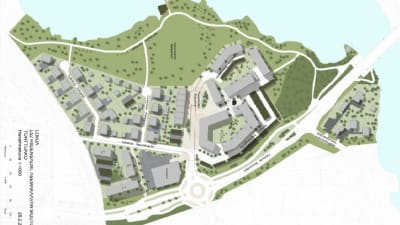 En kartbild som visar det planerade bostadsmässoområdet i Hiidensalmi i Lojo. (Hela kartan syns inte på bilden.)