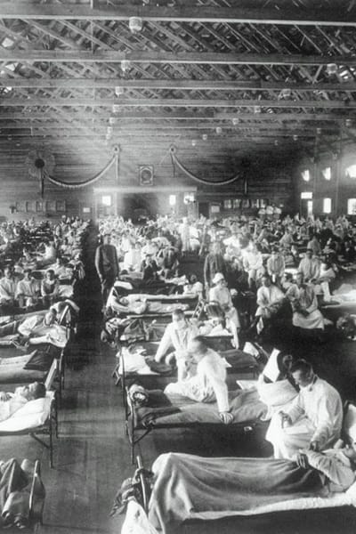 Ett miltärsjukhus i New Orleans, Louisiana, i oktober år 1919 under epidemin av Spanska sjukan. 