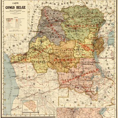Gammal karta över belgiska Kongo.