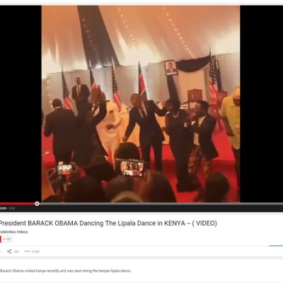 Kuvakaappaus videosta, jossa Yhdysvaltain presidentti Barack Obama tanssii lipala-tanssia.