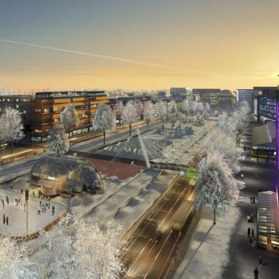 Kuvitelma Hämeenlinnanväylästä kaupunkibulevardiksi muutettuna vuonna 2050