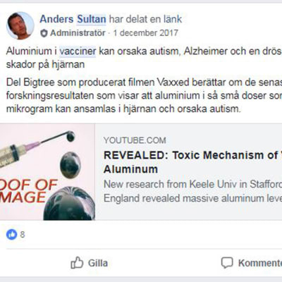 Anders Sultan hävdar att vaccin förorsakar autism. Han delar en video. 