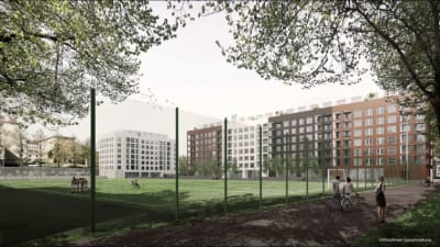 En modellbild över hur det kunde se ut vid Barkplan om den nya planen går igenom. 
