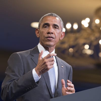 Barack Obama puhumassa Washingtonissa keskiviikkona.