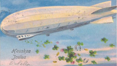 Vanha joulukortti Zeppelinistä vuodelta 1932