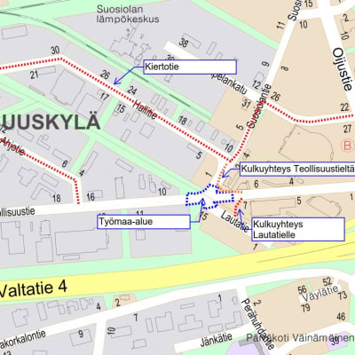 Karttakuva Eteläkeskuksen uudesta kiertoliittymästä liikennejärjestelyineen