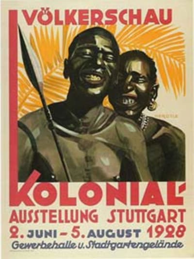 Affisch om människoutställning i Stuttgart år 1928.