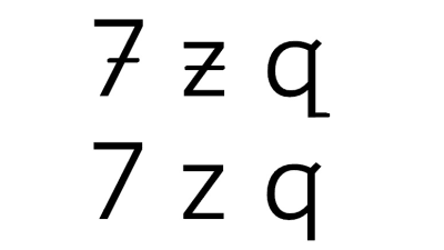 Nygammalt sätt att skriva bokstäverna z, q och siffran 7.