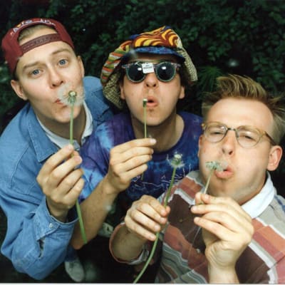 Radiomafian Heinähässäkkä-ohjelman Pertti Salovaara, Jusu Lounela ja Mikael Hästbacka 1995.