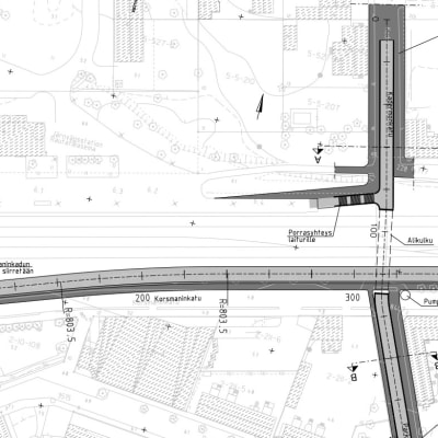En karta över järnvägstunneln som planeras i Hangö