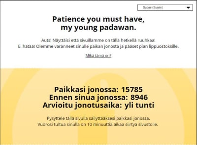 Ett meddelande på Finnkinos webbplats.