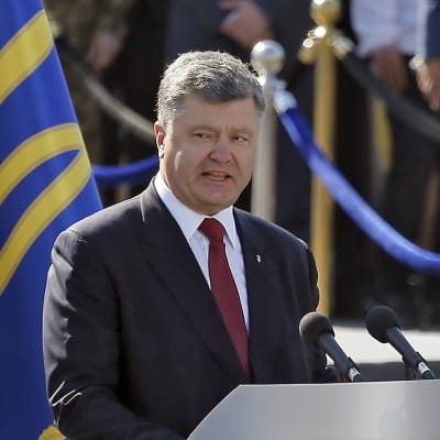 Ukrainan presidentti Petro Porošenko pitää itsenäisyyspäivän puhettaan maanantaina 24. elokuuta.