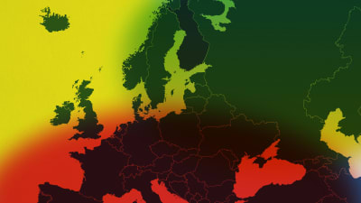 Europakarta med färgerna grönt, gult och rött.