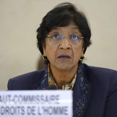 FN:s människorättschef Navi Pillay vid människorättsrådets möte i Genève i juli.
